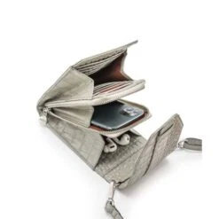 MOSZ Telefoontasje Croco Taupe Brushed Silver 7 MOSZ Telefoontasje Croco Taupe Brushed Silver -Eastpak Verkoop 3. binnenkant taupe zilver