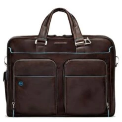 Piquadro Blue Square Expandable Computer Case 15" Mahogany