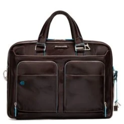Piquadro Blue Square Portfolio Computer Briefcase 15" With IPad Mahogany