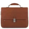 Piquadro Black Square Laptop 15"/ IPad 9.7" Expandable Briefcase CONNEQU Tobacco Leather