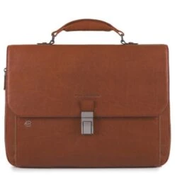 Piquadro Black Square Laptop 15"/ IPad 9.7" Expandable Briefcase CONNEQU Tobacco Leather