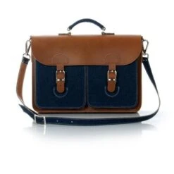 OldSchool Bags Schooltas Extra Large Denim / Kastanjebruin