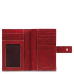 Piquadro Blue Square Women Wallet With Coin Case Red