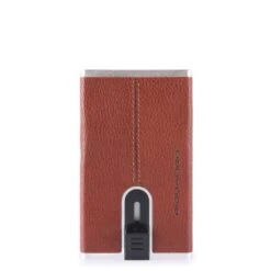 Piquadro Black Square Creditcard Case With Sliding System Tobacco