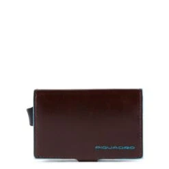 Piquadro Blue Square Credit Card Holder Case Mahogany