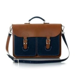 OldSchool Bags Schooltas Extra Large Denim / Kastanjebruin -Eastpak Verkoop special leer denim xl